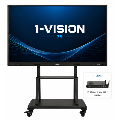 Інтерактивна панель 1-Vision 75 з ПК модулем i5 12Gen та мобільним стендом